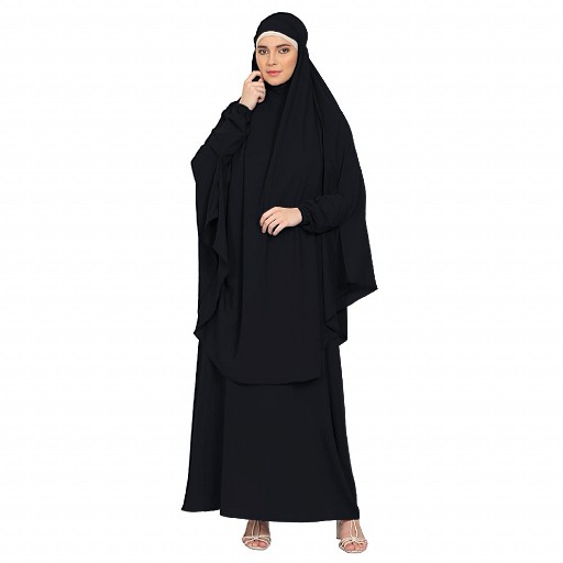 Two piece Jilbab with inner abaya- Black